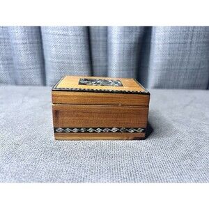 Vintage Wood Inlay Mother of Pearl Abalone Trinket Box Gift Jewelry